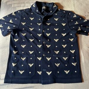 Ralph Lauren Double RL Navy Shirt with Cream Embroidered Eagle and Stars